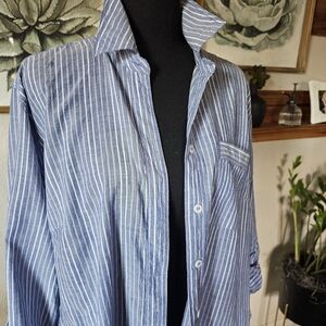 Lane Bryant Blue and White Striped Women's Shirt